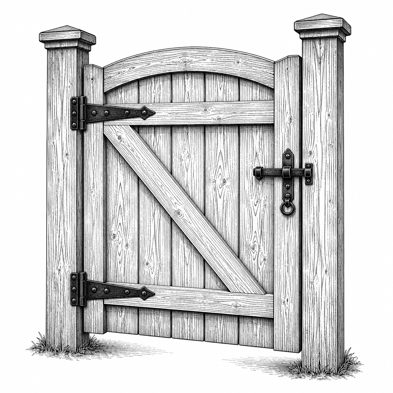 Custom wooden gate with black hardware